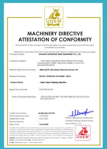CE certificate from Shaanxi Zhongtuo Mine Equipment Co., Ltd.