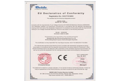 EU FOR WOOD LATHE certificate from Shanghai Win Star Woodworking Machinery Co., Ltd.
