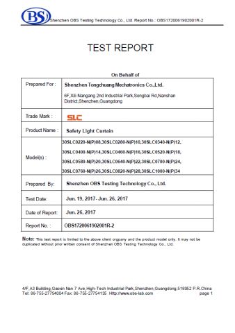 OBS certificate from Shenzhen Tongchuang Mechatronics Co., Ltd.