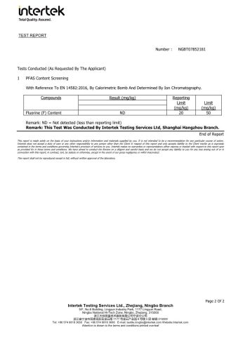 Fluorine-free waterproofing report certificate of Foshan Hongkai Furniture Co., Ltd. – certificate photo, supplier certificates section
