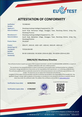 Pile driver EU certificate from Shandong Jiusheng Intelligent Equipment Co., Ltd