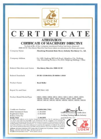 CE Certification of Road Roller certificate of Shandong Mountain Raise Heavy Industry Machinery Co., Ltd. – certificate photo, supplier certificates section