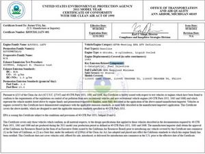 EPA 1100CC BUGGY certificate of Shanghai Lannmarker Industrial Co., Ltd. – certificate photo, supplier certificates section