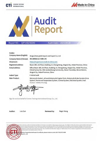 CTI certificate from Xingtai Motoyield Import and Export Co. Ltd