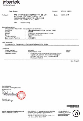 ISTA Transportation Test certificate from Dongguan Le Liang Sports Co., Ltd.