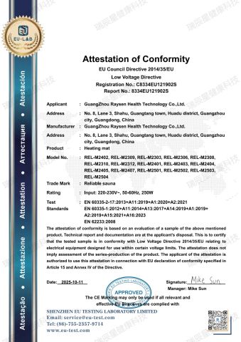 LVD certificate from Guangzhou Raysen Health Technology Co., Ltd.