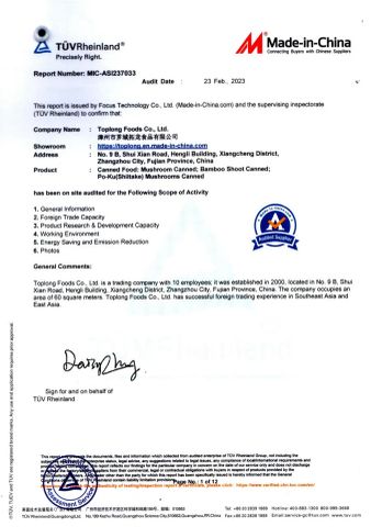 Qual1 certificate from Toplong Foods Co., Ltd.
