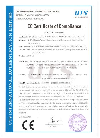 ce certificate of Taizhou Haifeng Machinery Manufacturing Co., Ltd. – certificate photo, supplier certificates section