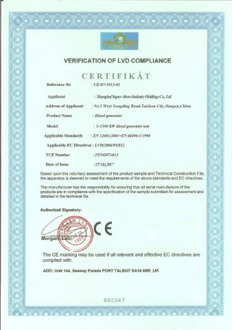 CE certificate of Shanghai Super-above Industry Holdings Co., Ltd. – certificate photo, supplier certificates section