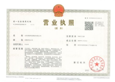License Photo certificate from Yongling Holding Group Co., Ltd.