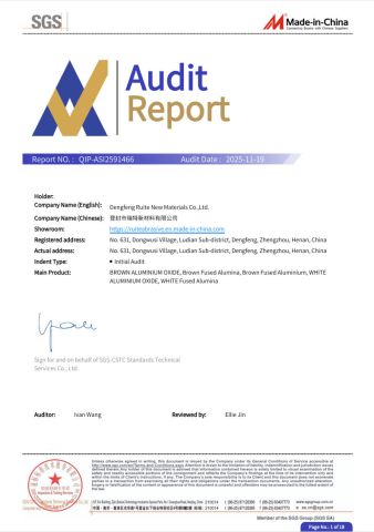 RUITE Abrasives Receives SGS Certification certificate from Dengfeng Ruite New Materials Co.,Ltd.