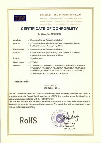 ROHS certificate from Shenzhen Etenda Technology Limited
