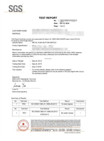 IP67 Certifications certificate from Shen Zhen JYD Electronics Co., Ltd