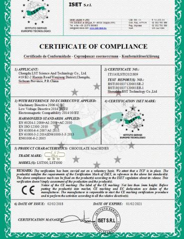 CERTIFICATE of COMPLIANCE certificate from Chengdu LST Science and Technology Co., Ltd.
