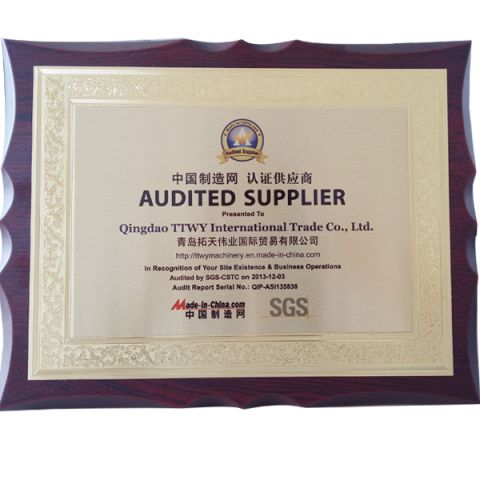 Audited Supplier certificate from Qingdao TTWY International Trade Co., Ltd.