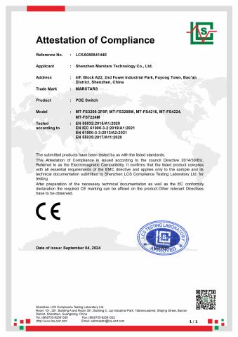 CE EMC POE SWITCH certificate from Shenzhen Longxing Industrial Co., Ltd.