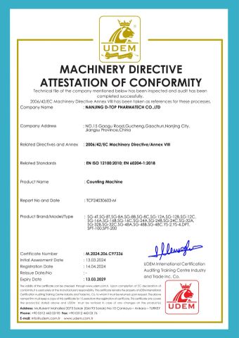Counting Machine certificate from Nanjing D-Top Pharmatech Co., Ltd.