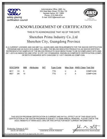 ANSI certificate from Foshan Orient Industry Co., Ltd.