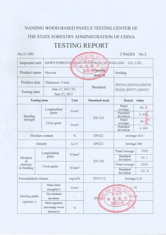 Plywood Certificate certificate from SHOUGUANG DAWN FOREST WOOD CO., LTD.