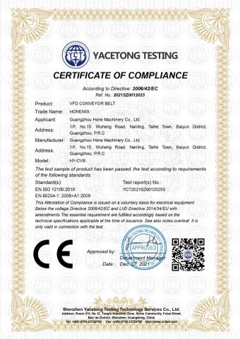 CERTIFICATE of COMPLIANCE certificate from Guangzhou Hone Machinery Co., Ltd.