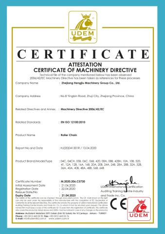 CE-Roller Chain certificate from Zhejiang Hengjiu Machinery Group Co., Ltd.