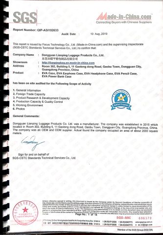 SGS certificate certificate from Dongguan Lianping Luggage Products Co., Ltd.
