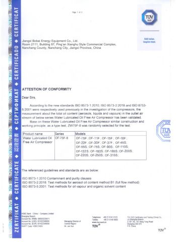TUV certificate from JIANGXI BOBAI ENERGY EQUIPMENT CO., LTD.