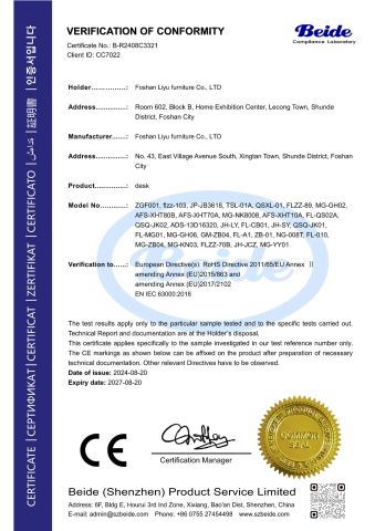 office desk certificate from Foshan Liyu Furniture Co., Ltd.