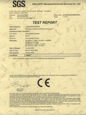 Sliding gate operator,BS370 (CE) certificate from BISEN SMART ACCESS CO., LTD.