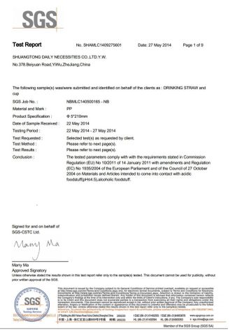 EU certificate from Shuangtong Daily Necessities Co., Ltd. Y. W.