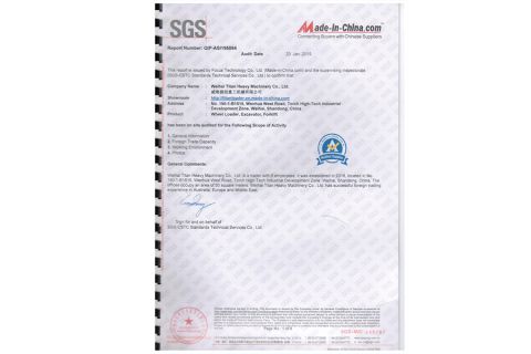 SGS certificate from Weihai Titan Heavy Machinery Co., Ltd.