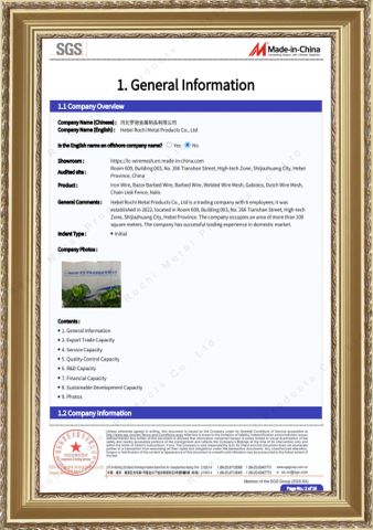 SGS certificate of Hebei Rochi Metal Products Co., Ltd – certificate photo, supplier certificates section