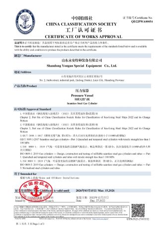 China Classification Society certificate from SHANGHAI RISEON INDUSTRY CO., LTD.