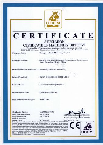 certificates certificate of HENAN SHULIY MACHINERY CO., LTD. – certificate photo, supplier certificates section