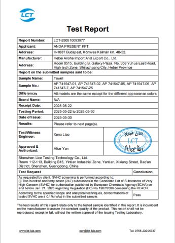Product Inspection Report certificate from Hebei Ailuoha Import and Export Co., Ltd.