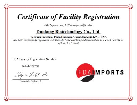 FDA certificate of Dunkang Biotechnology Co., Ltd. – certificate photo, supplier certificates section