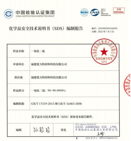 SDS certificate from Fujian Unite International Co., Ltd.