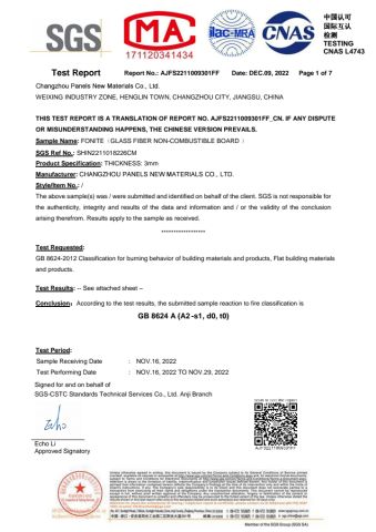 MA certificate from Changzhou Panels New Materials Co., Ltd.