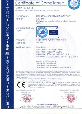 Certificates certificate from HANGZHOU SHENGHUA MACHINERY CO., LTD.