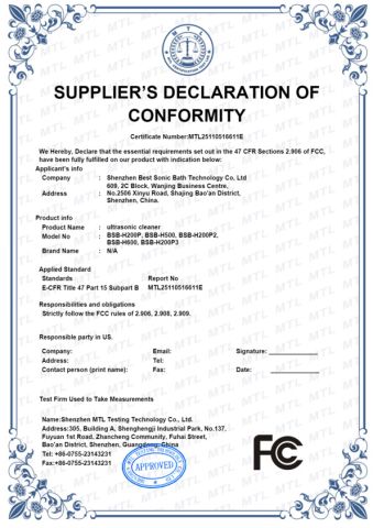 fcc certificate from Shenzhen Best Sonic Bath Technology Co., Ltd.