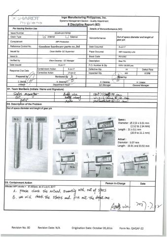 8 Discipline Report 8D certificate from Dongguan Gooduse Hardware Parts Co., Ltd.