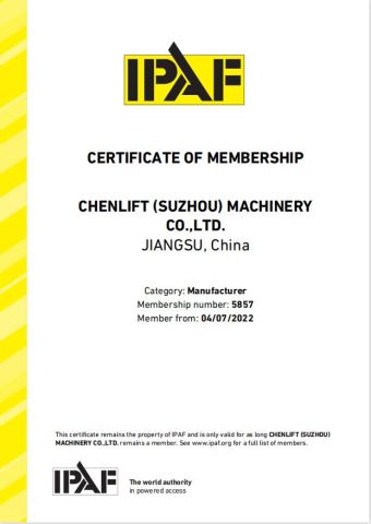 IPAF certificate from Chenlift (Suzhou) Machinery Co., Ltd