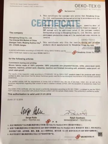 OKTEX 100 certificate from Xiamen Crownway Apparel Co., Ltd.