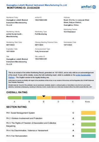 BSCI Qualification certificate from Guangzhou Lebeth Musical Instrument Co., Ltd.