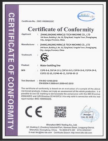 CE certificate of Zhangjiagang Miracle-Tech Machine Co., Ltd – certificate photo, supplier certificates section