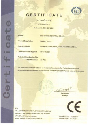 CE EN1177 certificate from Qingdao SOL Industrial and Trade Co., Ltd.