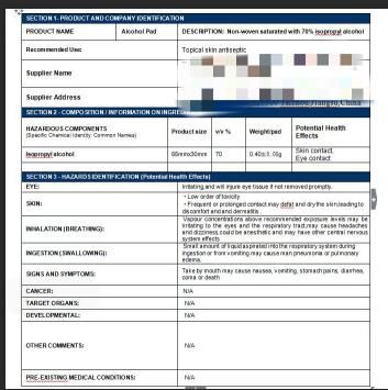 MSDS certificate from Shanghai Even Medical Instruments Co., Ltd.