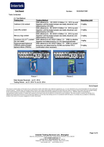 GEL-Super Glue RoHS Page-3 certificate from Ningbo Hopson Chemical Industry Co., Ltd.