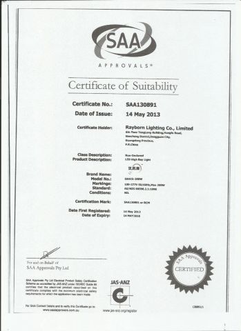 LED High Bay Light-SAA certificate from Rayborn Lighting Industry Co., Ltd.