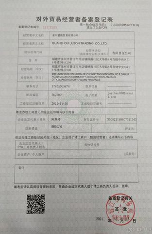 License Photo certificate from Quanzhou Luson Sport Co., Ltd.